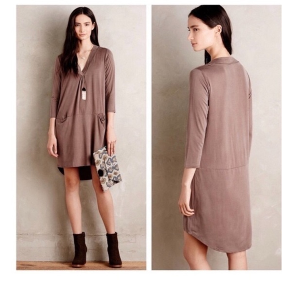 Dolan L Elegant Taupe V-Neck Dress - Picture 1 of 2